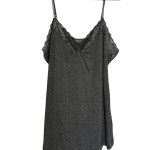 Babydoll Worthington Tank Top Camisole 1X Gray Lace Trim Adjustable XLarge
